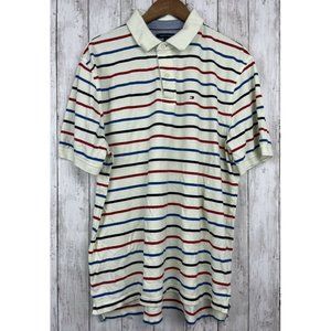 Tommy Hilfiger Men's Red Blue Striped Short Sleeve Polo Shirt Sz XL